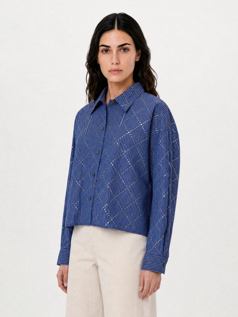 Chemise Charm rayée bleue à strass – Berenice