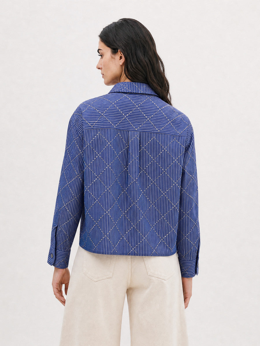 Chemise Charm rayée bleue à strass – Berenice