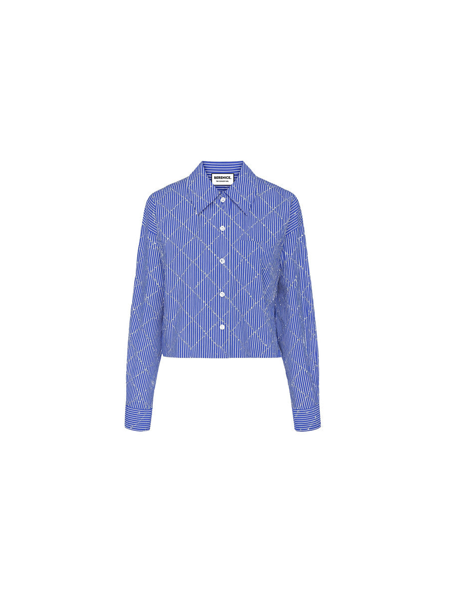 Chemise Charm rayée bleue à strass – Berenice