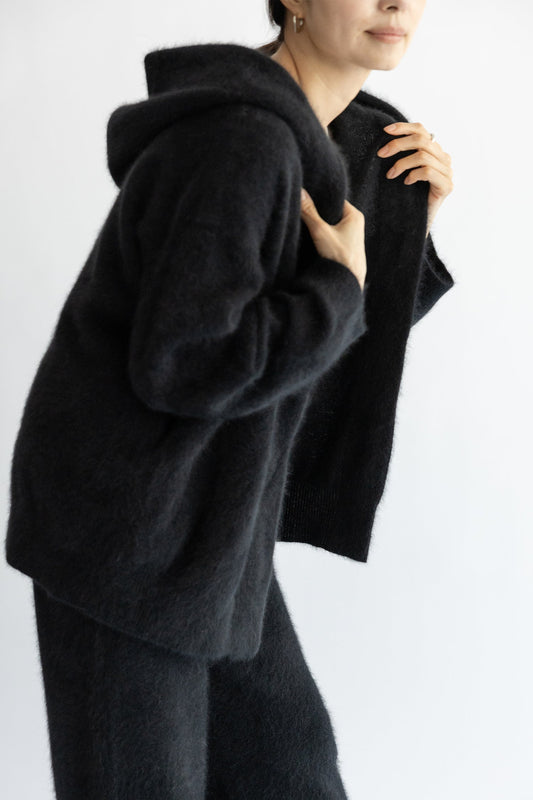 Cardigan à capuche en laine de raton laveur & renard CT Plage Noir