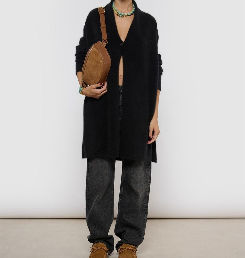 Cardigan long en laine de racoon CT Plage noir