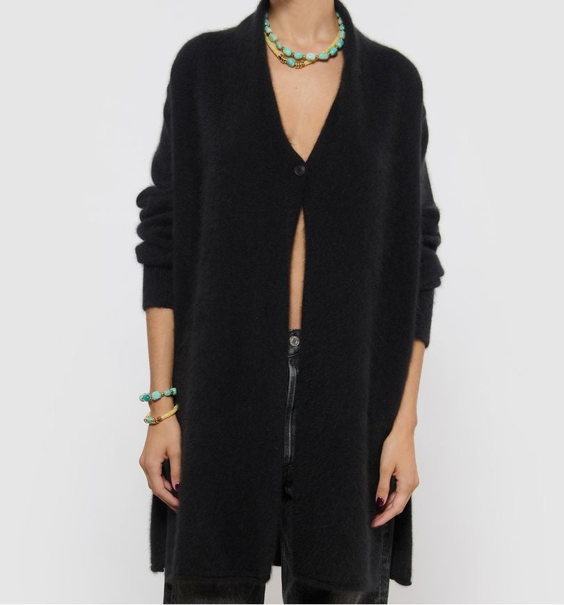 Cardigan long en laine de racoon CT Plage noir