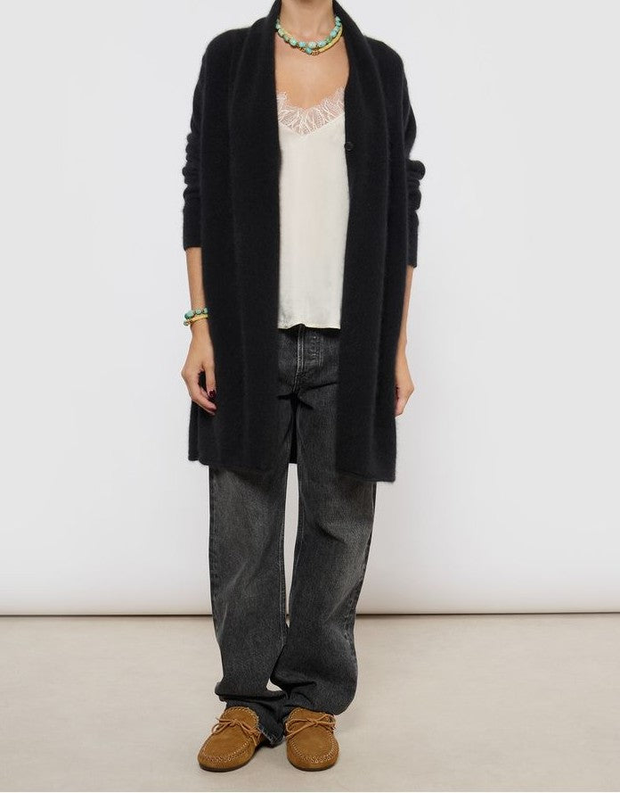 Cardigan long en laine de racoon CT Plage noir