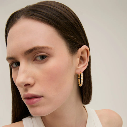 Boucles d'oreilles Lyre grand modèle dorées - Nacre blanche GAS Bijoux