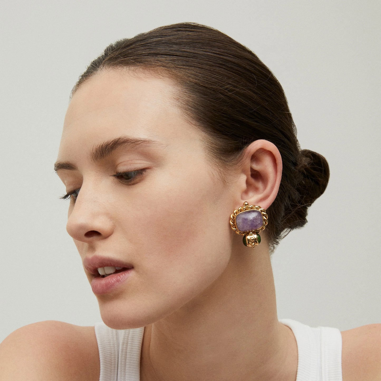 Boucles d'oreilles Amarante cabochons dorées - Améthyste GAS Bijoux