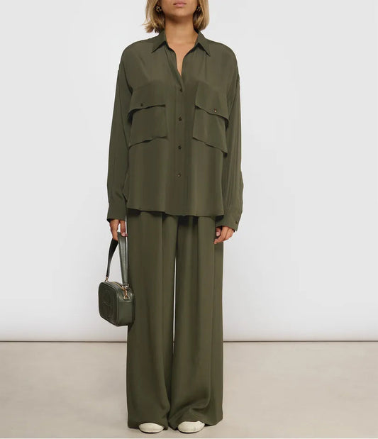 CHEMISIER PITANGA MOMONI EN ACÉTATE/SOIE UNIE - Kaki